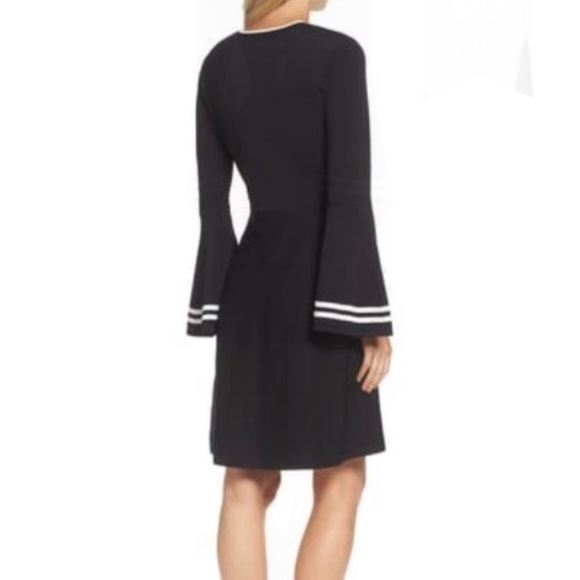 Eliza J Black Knit Long Flare Bell Sleeve Modest Crewneck Fit and Flare Dress - Picture 5 of 9